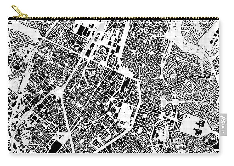 City Zip Pouch featuring the digital art Brussels building map by Christian Pauschert