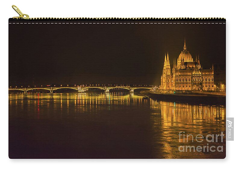 Panorama Carry-all Pouch featuring the photograph Budapest By Night - Over Danube River by Stefano Senise