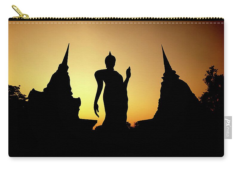 Asian And Indian Ethnicities Zip Pouch featuring the photograph Buddha At Sukhothai by Pailoolom