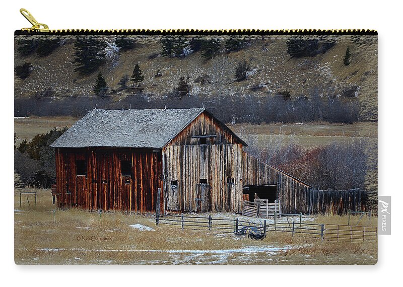 Montana Ranch Building Carry-all Pouch featuring the mixed media Building On Hold by Kae Cheatham