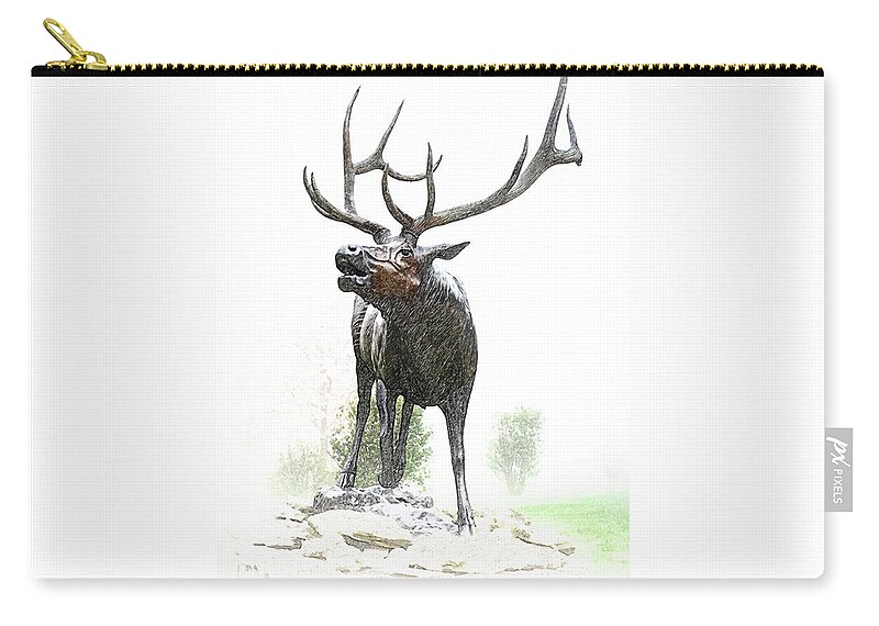 Elk Zip Pouch featuring the mixed media Bull Elk by Christina Rollo