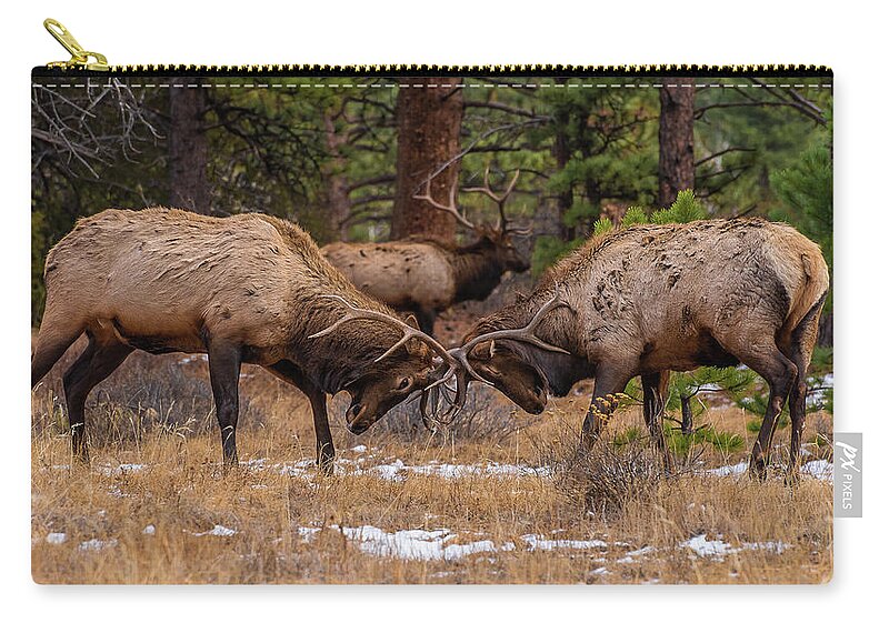 National Parks Zip Pouch featuring the photograph Bull Elks Fighting by Brenda Jacobs