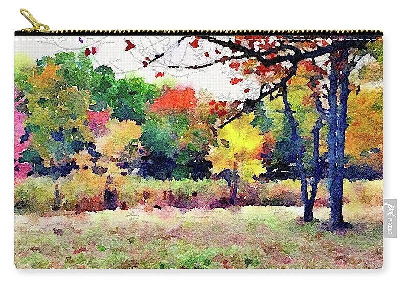 Photoshopped Photograph Zip Pouch featuring the digital art Bumblebee forrest in the fall by Steve Glines