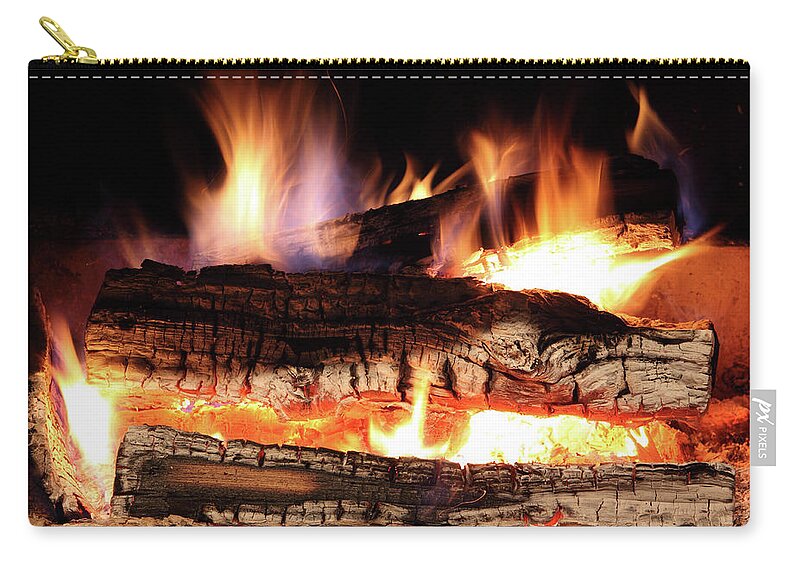 Orange Color Carry-all Pouch featuring the photograph Burning Fireplace by Jenjen42