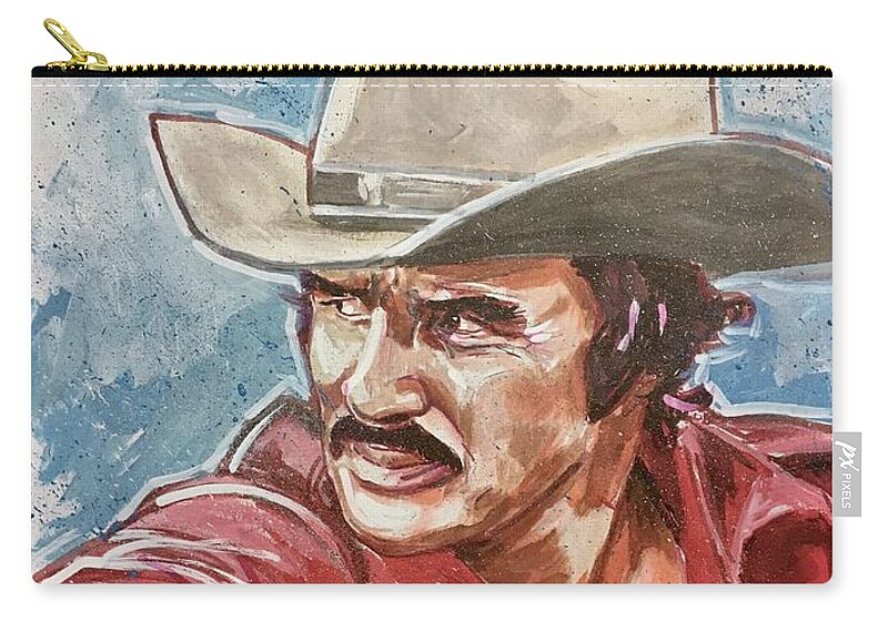Burt Reynolds Zip Pouch featuring the painting Burt Reynolds by Joel Tesch