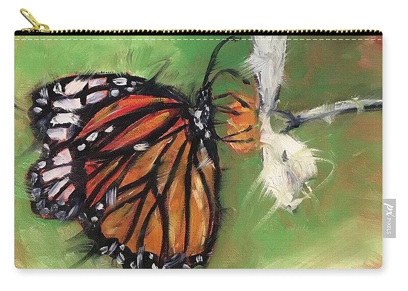 Monarch Zip Pouch featuring the painting Butterfly with flower by Alan Metzger