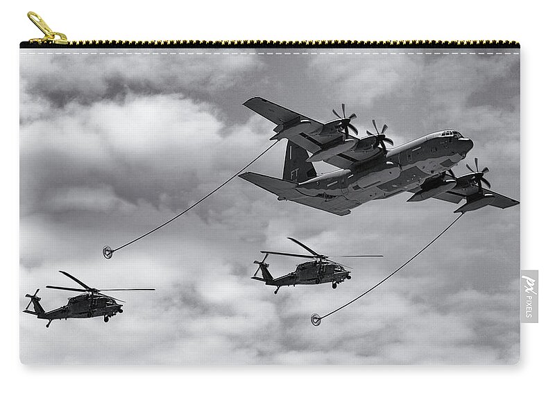 Aerial Zip Pouch featuring the photograph C-130 Refuelling Blackhawks by Chris Smith