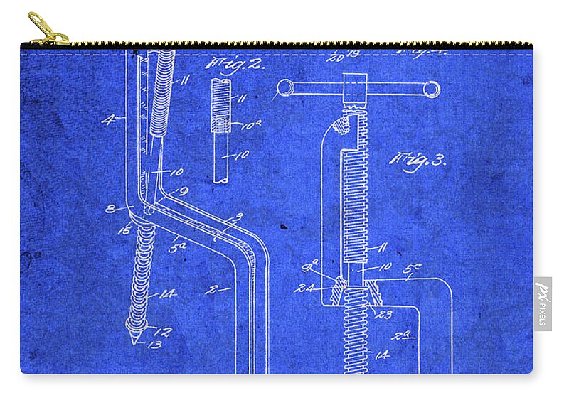 C Zip Pouch featuring the mixed media C Clamp Tool Patent Blueprint by Design Turnpike