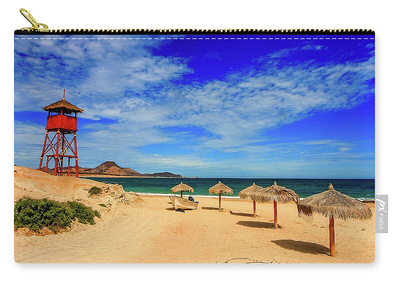 Beach Zip Pouch featuring the photograph Cabo Pulmo Watchtower, Mexico by Robert McKinstry