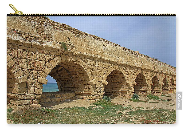 Caesarea Carry-all Pouch featuring the photograph Caesarea Aqueduct - Caesarea, Israel by Richard Krebs