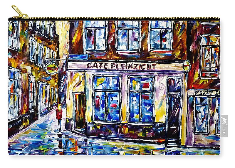 Amsterdam Painting Carry-all Pouch featuring the painting Cafe Pleinzicht, Amsterdam by Mirek Kuzniar