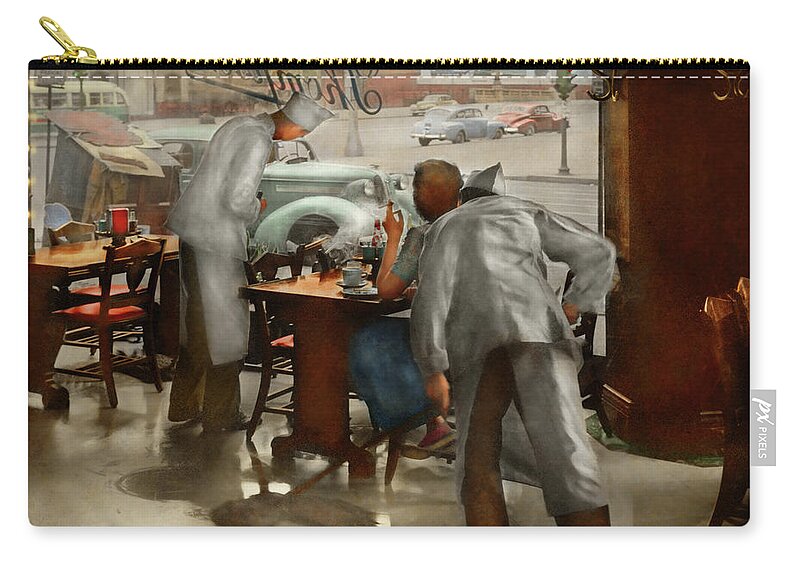 Chicago Zip Pouch featuring the photograph Cafe - Table for one 1941 by Mike Savad