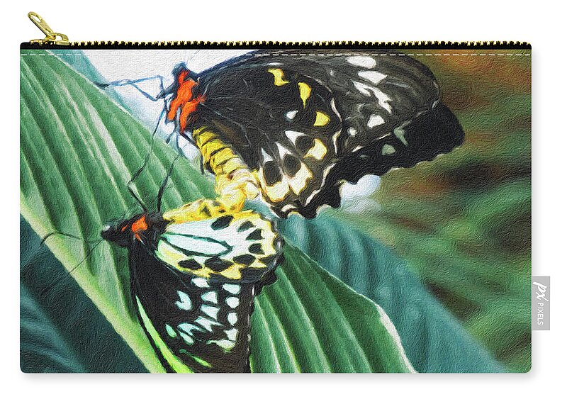 Cairns Birdwing Zip Pouch featuring the photograph Cairns Birdwing Butterflies - Intimacy by Leslie Montgomery