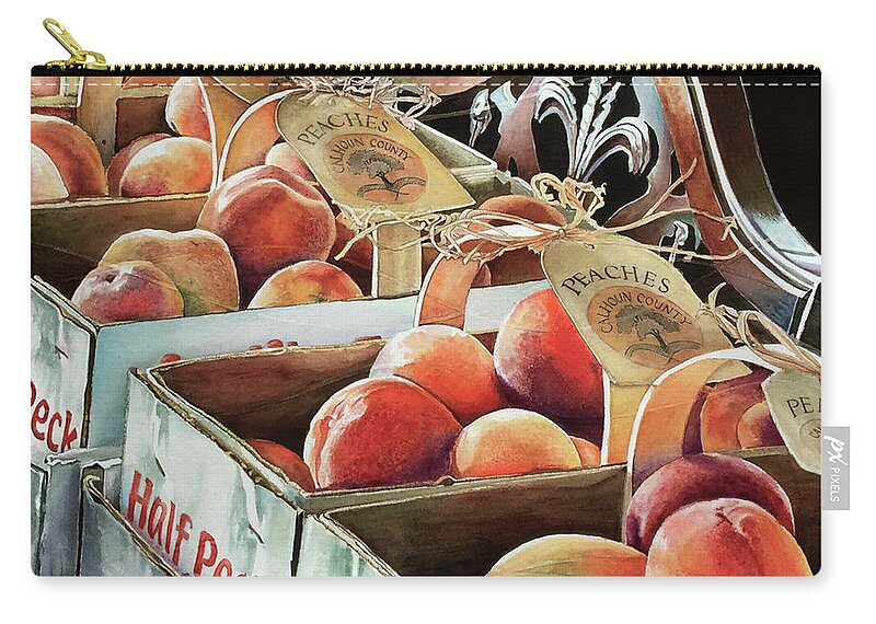 Art Zip Pouch featuring the painting Calhoun Peaches by Carolyn Coffey Wallace