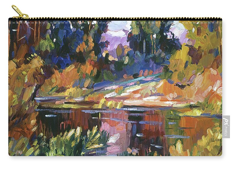 Tress Zip Pouch featuring the painting California Eucalyptus At The River by David Lloyd Glover