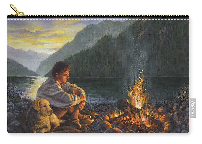 Campfire Zip Pouch featuring the painting Campfire Companions by Kim Lockman