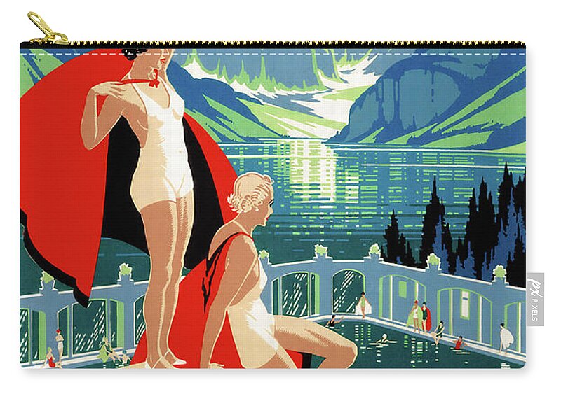 Vintage Zip Pouch featuring the drawing Canada Lake Louise Vintage Travel Poster Restored by Vintage Treasure