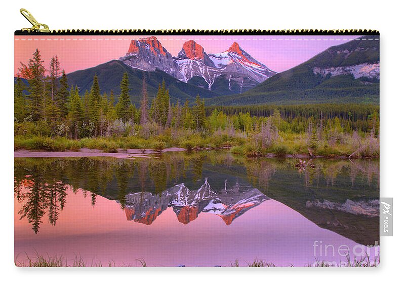 Three Sisters Zip Pouch featuring the photograph Canmore Brilliant Sunrise by Adam Jewell