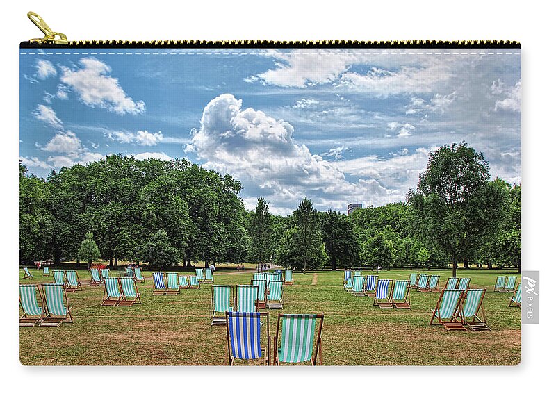 Empty Zip Pouch featuring the photograph Canvas Seats In Green Park - London by Neil Howard