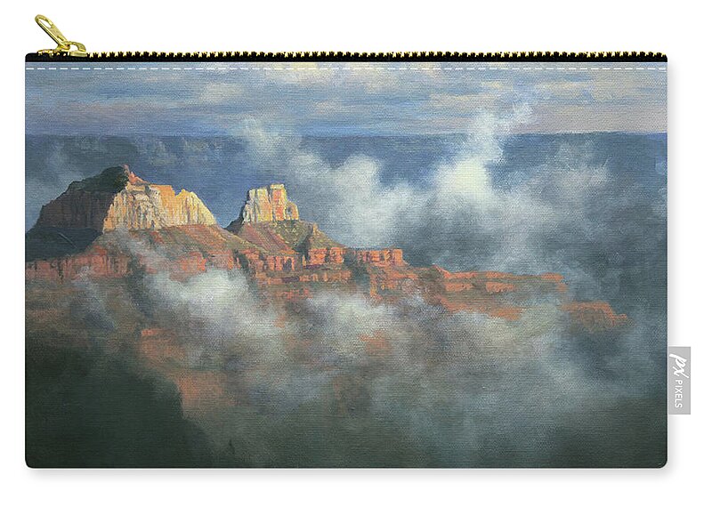 Grand Canyon Zip Pouch featuring the painting Canyon Mists after the Rains by John Cogan