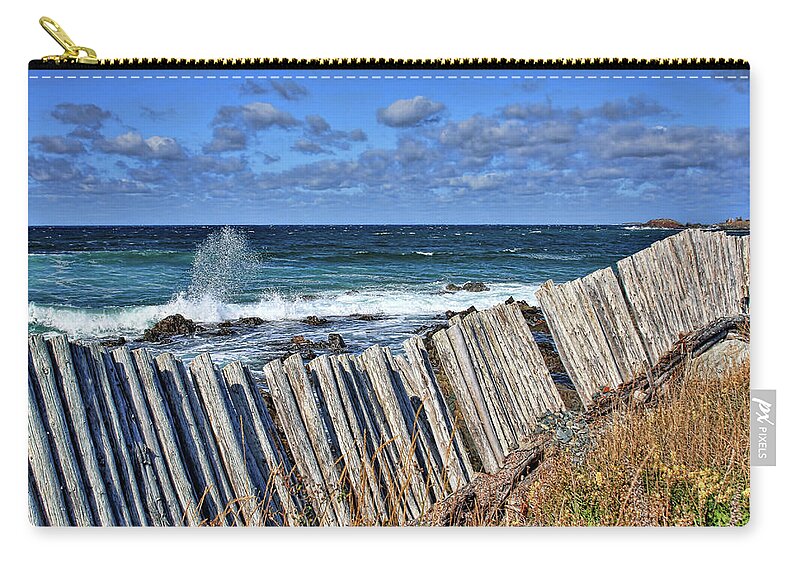 Cape Bonavista Zip Pouch featuring the photograph Cape Bonavista coastline fence 3 by Tatiana Travelways
