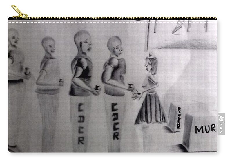 Blak Art Zip Pouch featuring the drawing Capitalizing on Justice by Donald Cnote Hooker