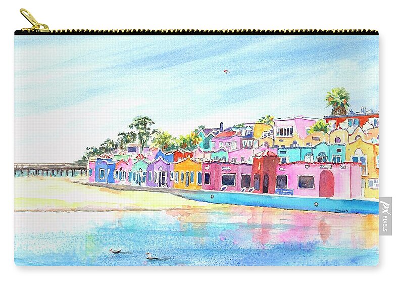 Capitola Zip Pouch featuring the painting Capitola California Colorful Houses by Carlin Blahnik CarlinArtWatercolor