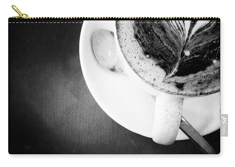 Spoon Zip Pouch featuring the photograph Cappuccino With Foam Art On Saucer With by Librarymook