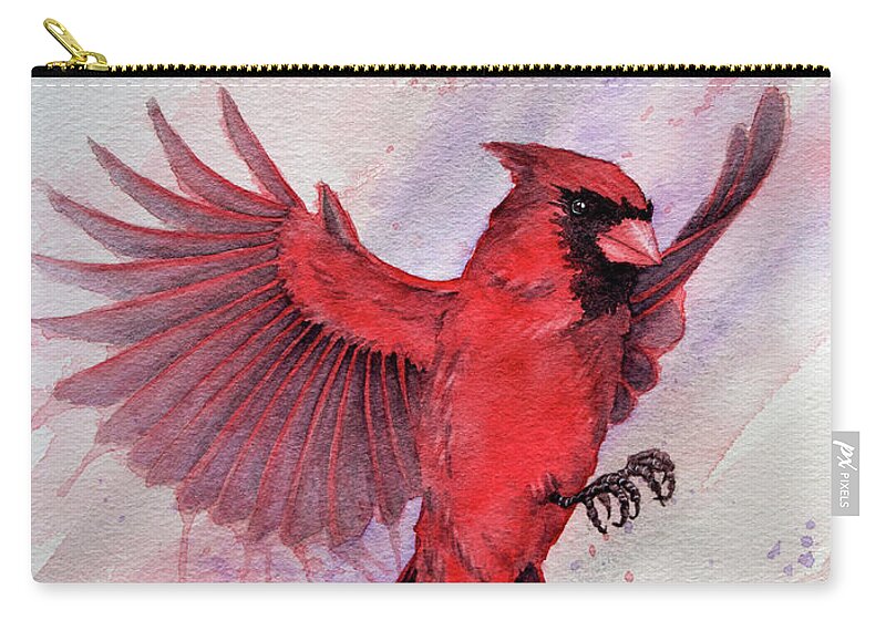 Portrait Zip Pouch featuring the painting Cardinal in Flight by Rebecca Davis