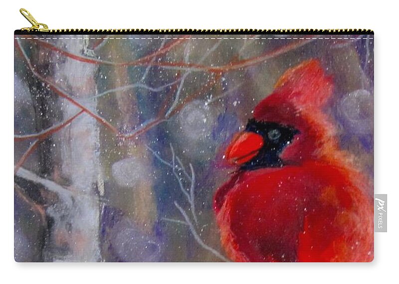 Bird Carry-all Pouch featuring the pastel Cardinal in the snow by Barbara O'Toole