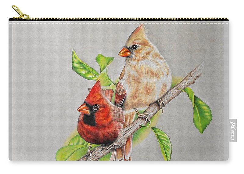 Cardinal Carry-all Pouch featuring the drawing Cardinal Pair by Karrie J Butler