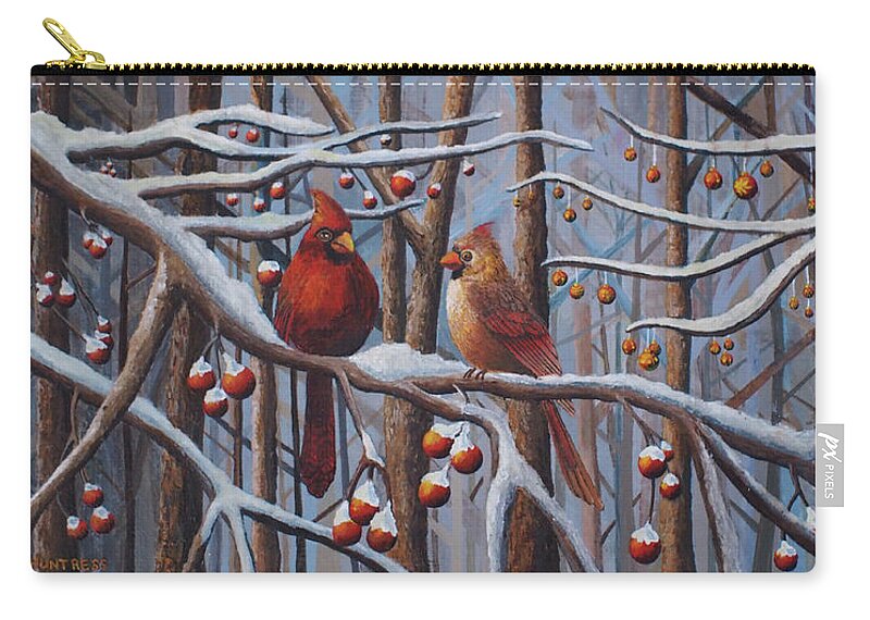 Cardinals Carry-all Pouch featuring the painting Cardinals by Mindy Huntress