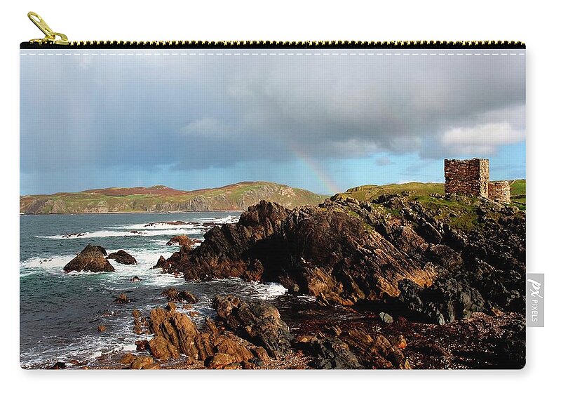 Architectural Feature Zip Pouch featuring the photograph Carrickbrahey Castle On Isle Of Doagh by Design Pics / Peter Zoeller