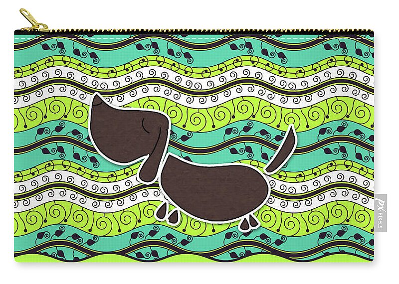 Dog Zip Pouch featuring the digital art Cartoon Dachshund Dog Bold Pattern by Doreen Erhardt