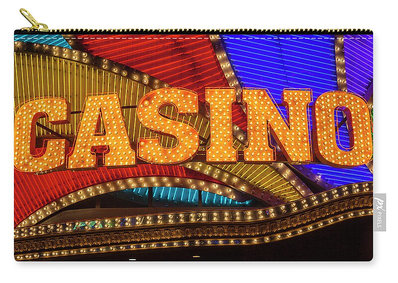 Macao Zip Pouch featuring the photograph Casino Sign In Neon by Stuart Dee