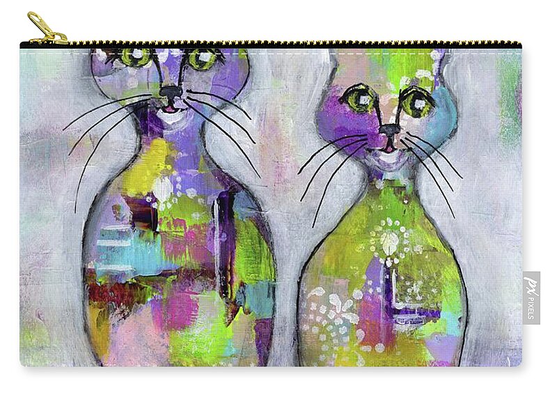 Cat Zip Pouch featuring the painting Cat Family Portrait 2 by Karren Case