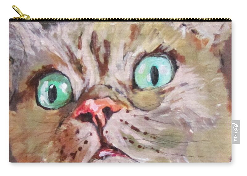 Cat Carry-all Pouch featuring the painting CAT What do you see by Barbara O'Toole