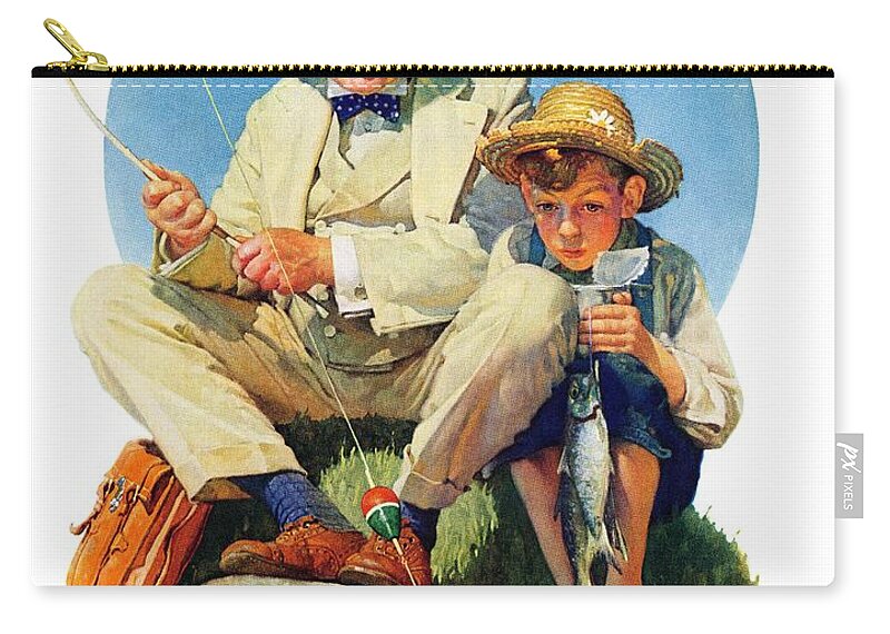 Boy Zip Pouch featuring the painting Catching The Big One by Norman Rockwell