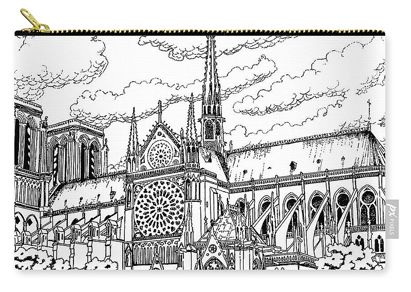 Cathedral Carry-all Pouch featuring the drawing Notre Dame de Paris- Our Lady of Paris by William Hart McNichols