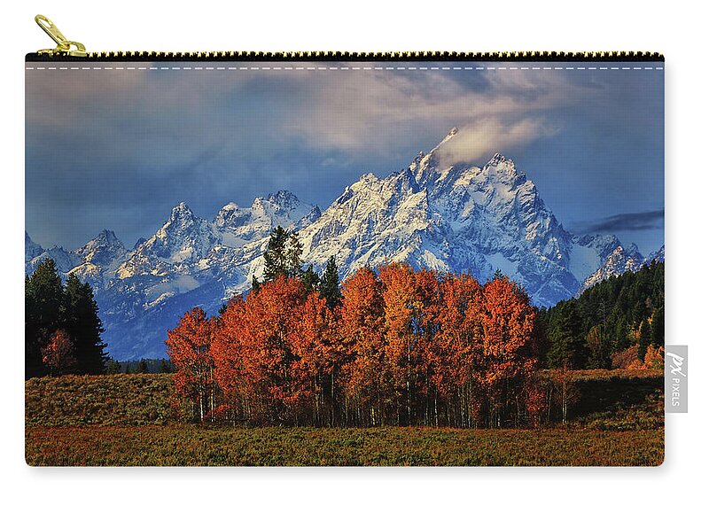 Grand Teton National Park Zip Pouch featuring the photograph Cathedral Storm by Greg Norrell