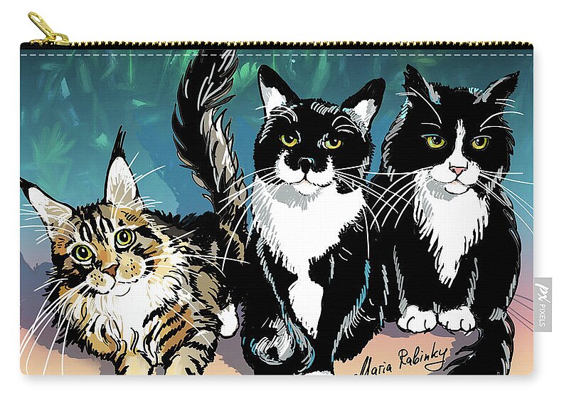 Cat Portrait Carry-all Pouch featuring the digital art Cats by Maria Rabinky