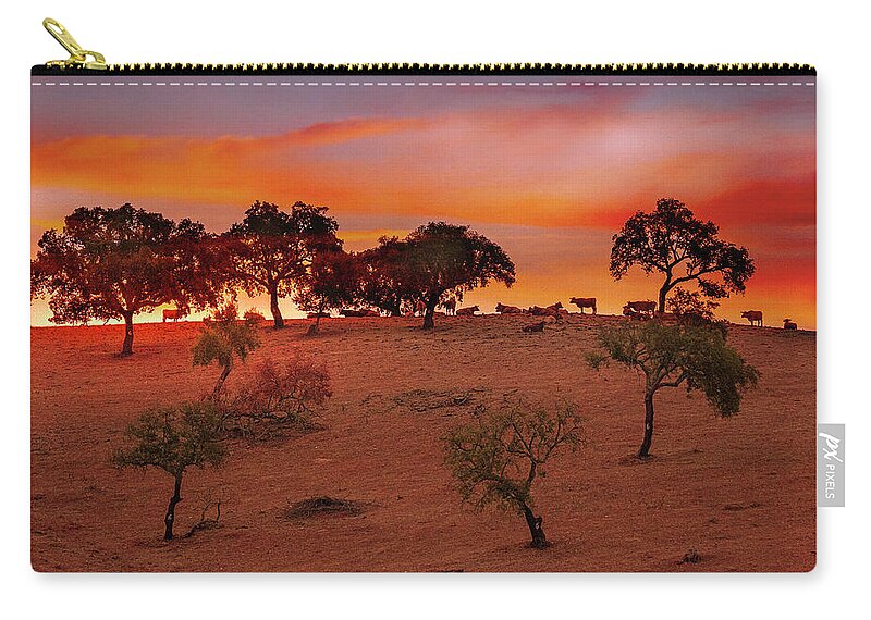 Cattle Carry-all Pouch featuring the photograph Cattle at dusk by Micah Offman