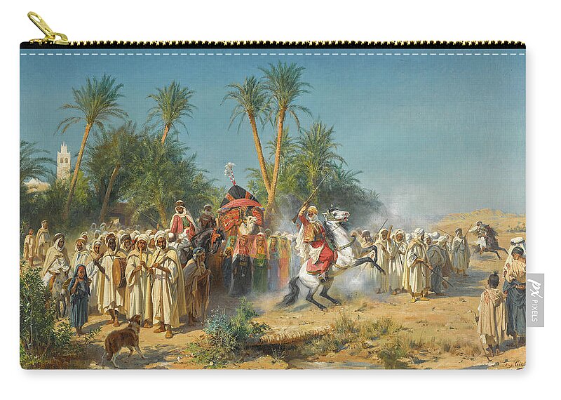 Eugene Girardet Zip Pouch featuring the painting Celebration in Biskra, 1879 by Eugene Girardet