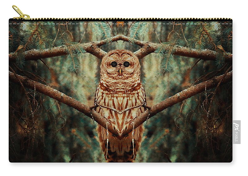 Barred Owl Zip Pouch featuring the photograph Center of the universe by Heather King