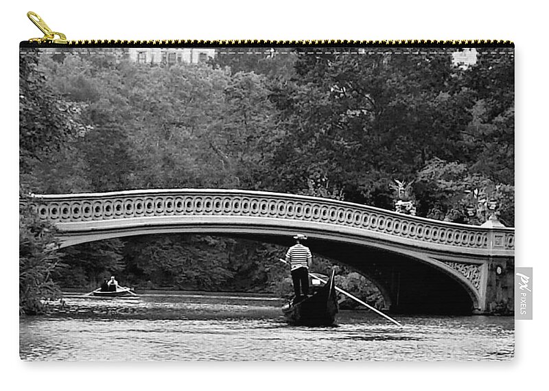 Gondola Zip Pouch featuring the photograph Central Park Gondola B W by Rob Hans