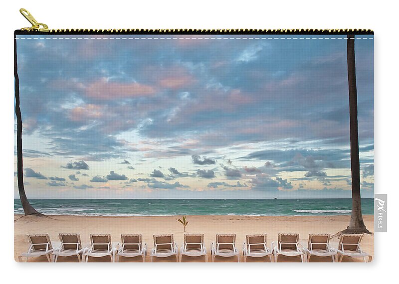 Scenics Zip Pouch featuring the photograph Chairs And Coconuts by Images Created With Care And Enthusiam....