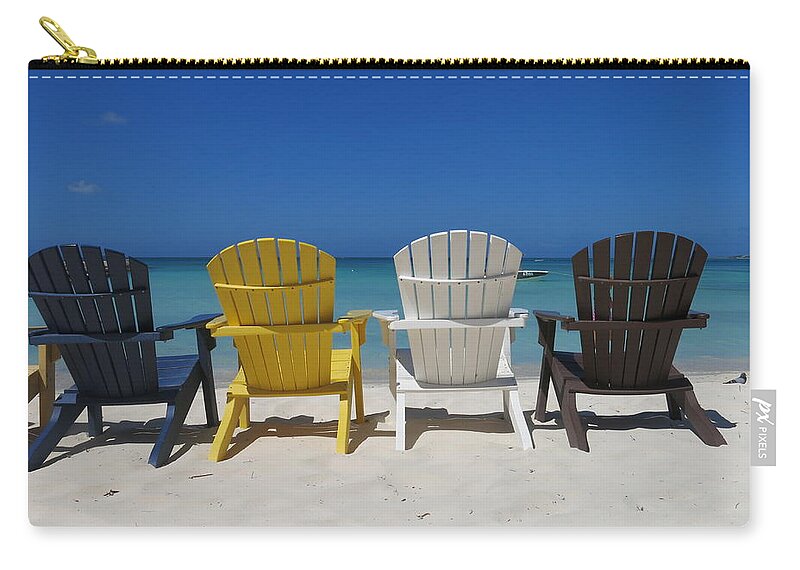 Aruba Zip Pouch featuring the photograph Chairs On A Beach by Inge Elewaut
