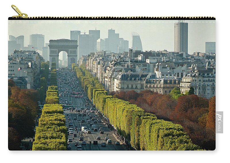 Outdoors Zip Pouch featuring the photograph Champs Elysées Seen Of Top by Jean Marc Romain