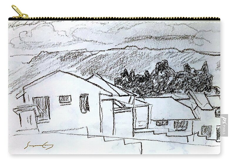 Charcoal Zip Pouch featuring the painting Charcoal Pencil Houses.jpg by Suzanne Giuriati Cerny