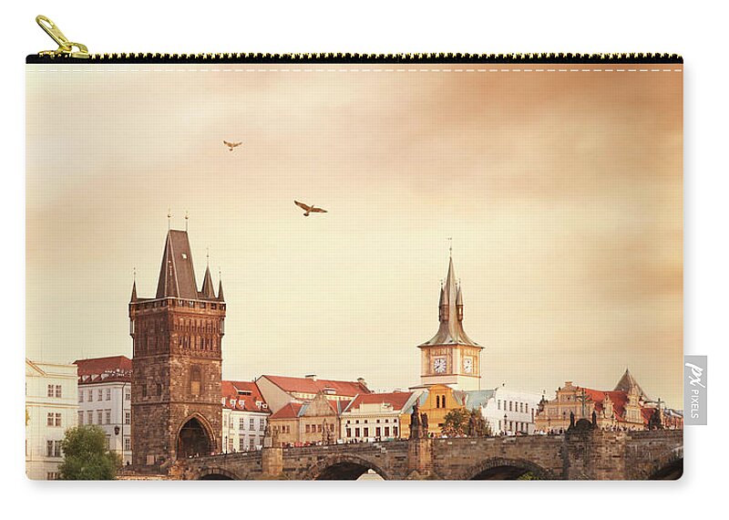 Built Structure Zip Pouch featuring the photograph Charles Bridge And Vltava River In by Narvikk